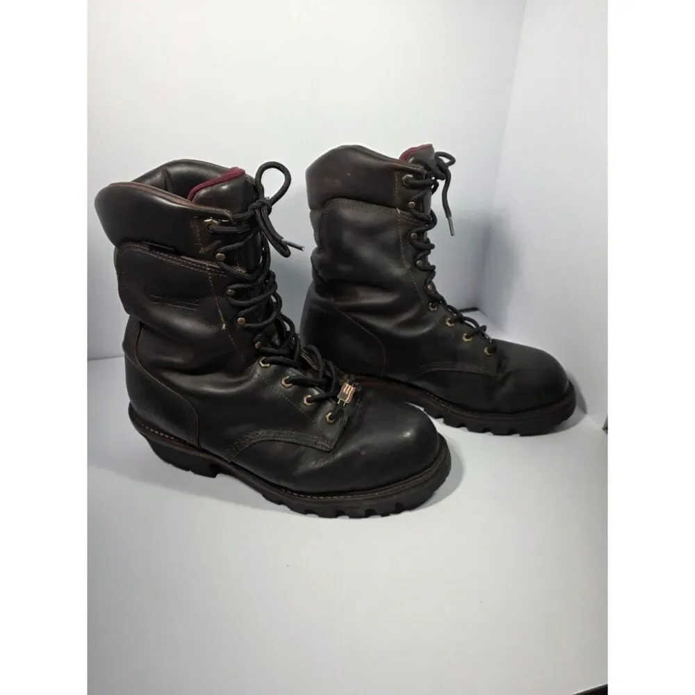 Vintage Chippewa USA Super Logger Boots Mens 10 Insulated Steel Toe Vibram Brown